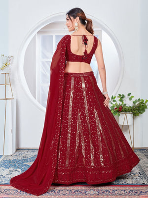 Rajwada Red Georgette Embroidered Semi-Stitched Lehenga For Women