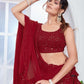 Rajwada Red Georgette Embroidered Semi-Stitched Lehenga For Women