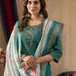 Rajwada Teal Green Silk Blend Embroidered Kurta Set For Women