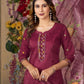 Rajwada Wine Silk Blend Embroidered Kurta Set For Women