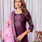 Rajwada Wine Silk Blend Embroidered Kurta Set For Women