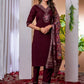Rajwada Maroon Silk Blend Embroidered Kurta Set For Women
