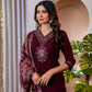 Rajwada Maroon Silk Blend Embroidered Kurta Set For Women