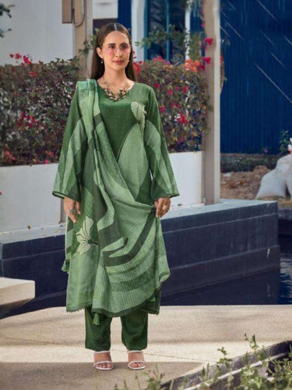 Rajwada Dark Green Silk Blend Printed Kurta Set For Women