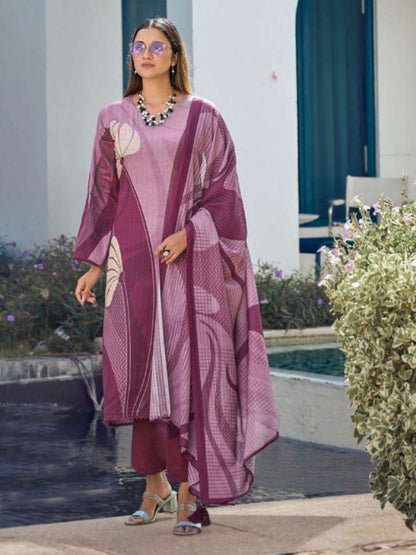 Rajwada Mauve Pink Silk Blend Printed Kurta Set For Women