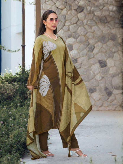 Rajwada Olive Green Silk Blend Printed Kurta Set For Women