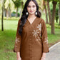 Rajwada Brown Cotton Blend Embroidered Co Ord Set For Women