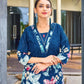 Rajwada Teal Blue Cotton Blend Embroidered Co Ord Set For Women
