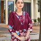 Rajwada Wine Cotton Blend Embroidered Co Ord Set For Women