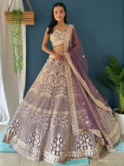 Rajwada Light Purple Net Embellished Lehenga For Women