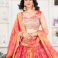 Rajwada Orange And Pink Chinon Embellished Lehenga For Women
