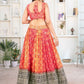 Rajwada Orange And Pink Chinon Embellished Lehenga For Women