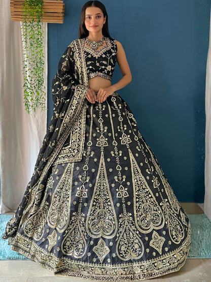 Rajwada Black Silk Blend Embellished Lehenga For Women