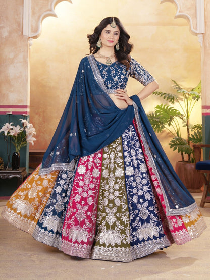 Rajwada Multicolor Georgette Embellished Lehenga For Women