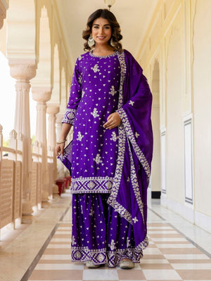Rajwada Violet Chinon Embellished Kurta Set For Women