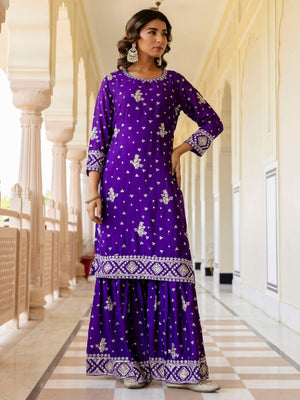 Rajwada Violet Chinon Embellished Kurta Set For Women