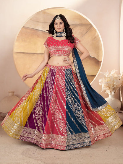 Rajwada Multicolor Georgette Embellished Lehenga For Women