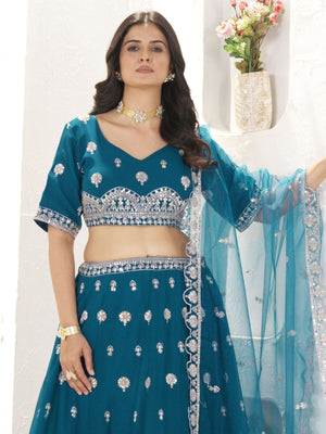 Rajwada Teal Blue Georgette Embellished Lehenga For Women