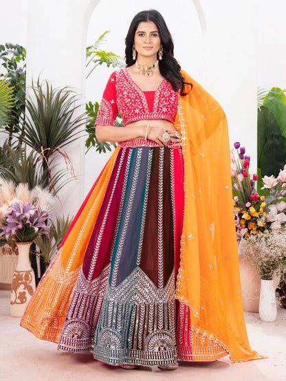 Rajwada Multicolor Georgette Embellished Lehenga For Women