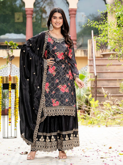 Rajwada Black Silk Blend Embellished Kurta Set For Women
