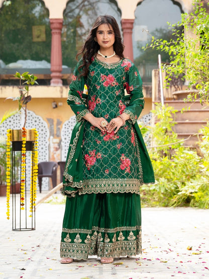 Rajwada Dark Green Silk Blend Embellished Kurta Set For Women