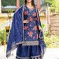 Rajwada Navy Blue Silk Blend Embellished Kurta Set For Women