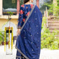 Rajwada Navy Blue Silk Blend Embellished Kurta Set For Women