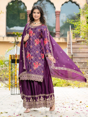 Rajwada Purple Silk Blend Embellished Kurta Set For Women