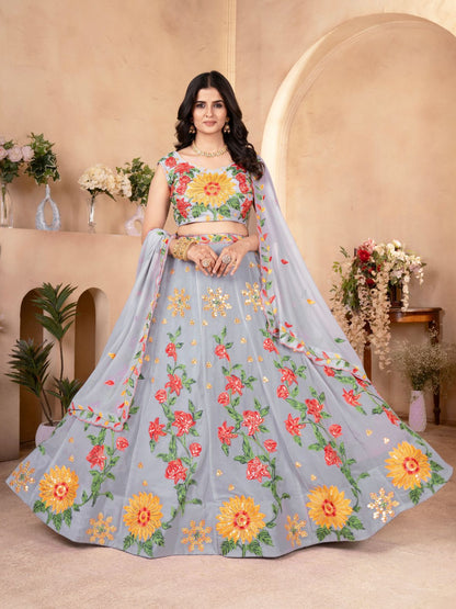 Rajwada Grey Georgette Embellished Lehenga For Women