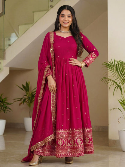 Rajwada Dark Pink Silk Blend Embellished Kurta Set For Women