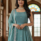 Rajwada Sea Green Satin Embellished Kurta Set For Women