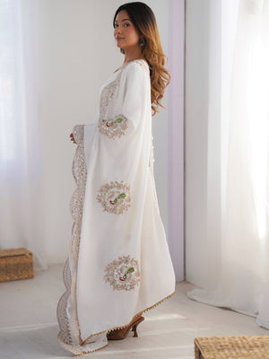 Rajwada White Silk Blend Embellished Kurta Set For Women
