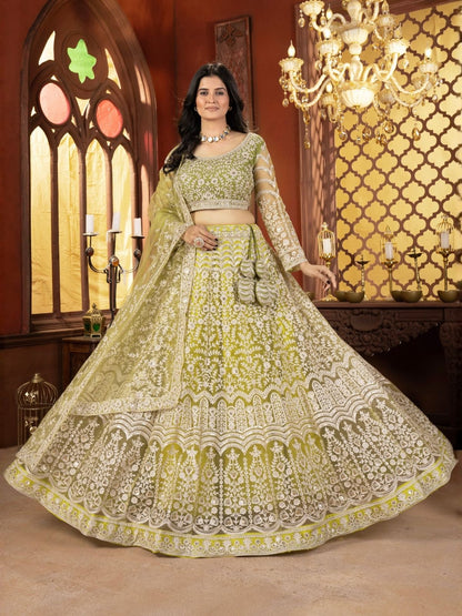 Rajwada Lime Green Net Embellished Lehenga For Women