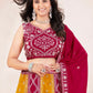 Rajwada Yellow And Dark Pink Silk Blend Embellished Lehenga For Women