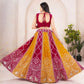 Rajwada Yellow And Dark Pink Silk Blend Embellished Lehenga For Women