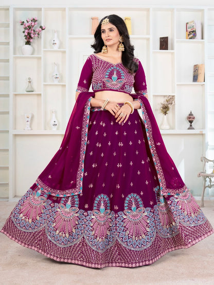 Rajwada Deep Wine Georgette Embellished Lehenga For Women