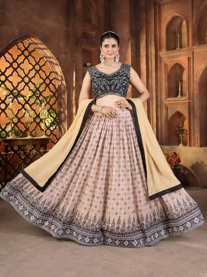 Rajwada Light Peach Georgette Embroidered Lehenga For Women