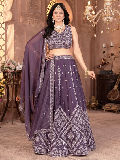 Rajwada Purple Georgette Embellished Lehenga For Women