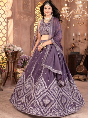 Rajwada Purple Georgette Embellished Lehenga For Women