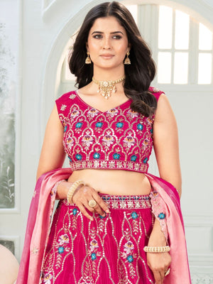 Rajwada Pink Chinon Embellished Lehenga For Women