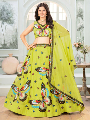 Rajwada Pista Green Georgette Embroidered Lehenga For Women