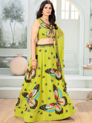 Rajwada Pista Green Georgette Embroidered Lehenga For Women