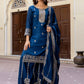 Rajwada Navy Blue Silk Blend Embellished Kurta Set For Women