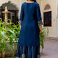 Rajwada Navy Blue Silk Blend Embellished Kurta Set For Women