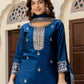 Rajwada Navy Blue Silk Blend Embellished Kurta Set For Women