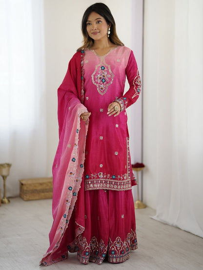 Rajwada Dark Pink Chinon Embellished Kurta Set For Women
