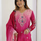 Rajwada Dark Pink Chinon Embellished Kurta Set For Women