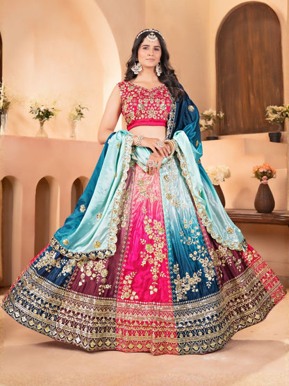 Rajwada Multicolor Chinon Embellished Lehenga For Women