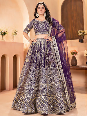 Rajwada Purple Net Embellished Lehenga For Women