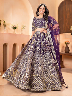 Rajwada Purple Net Embellished Lehenga For Women
